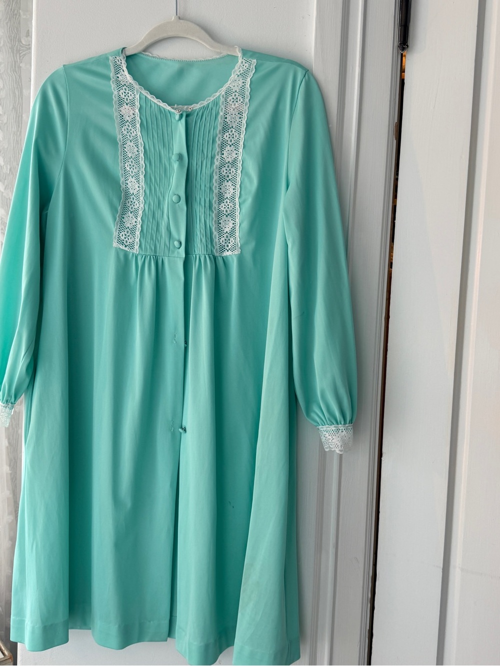 Women's Mint Green Lace-Trim Nightgown Robe